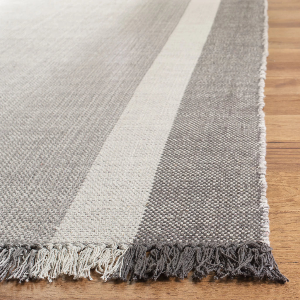 Ivory/Grey Cotton Striped Area Rug, 3' x 5' C7022