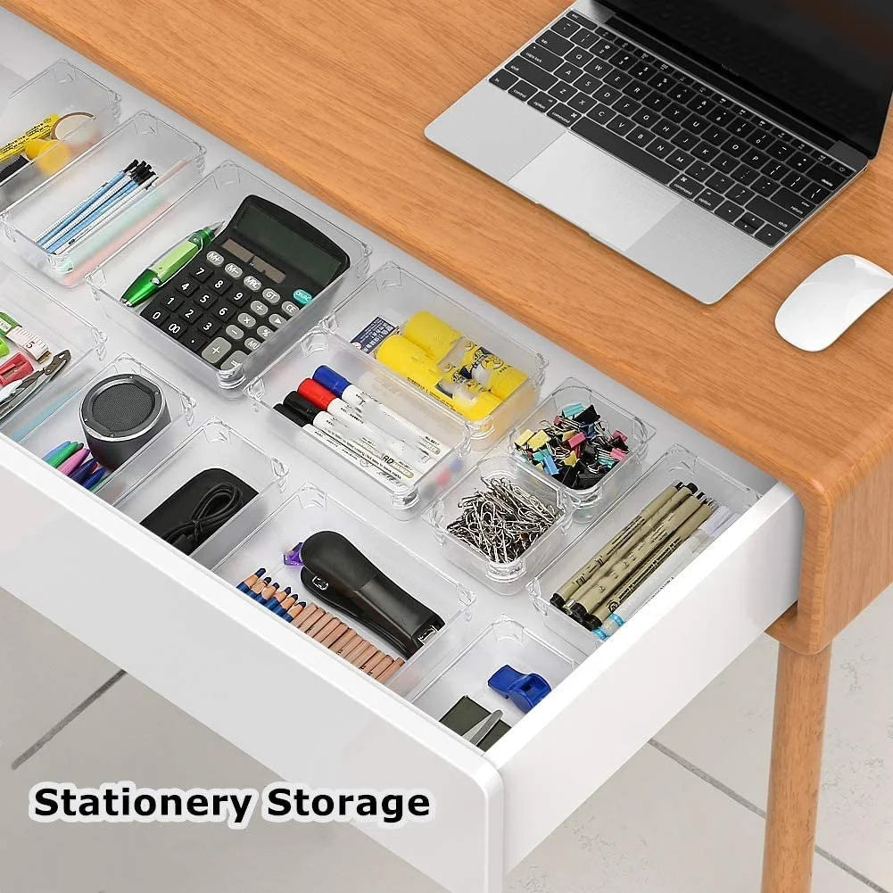 9 Pcs Clear Drawer Organizer Trays Assorted 4-Size Drawer Dividers Y1201