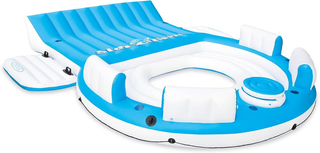 Blue 4 Person Vinyl Pool Raft Lounger with Cup Holders Q376966