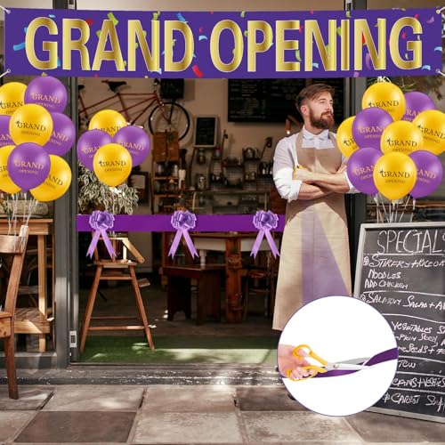 Red Grand Opening Ribbon Cutting Ceremony Kit with 10'' Scissors 40 Pcs Balloons Satin Ribbon Bows Y258