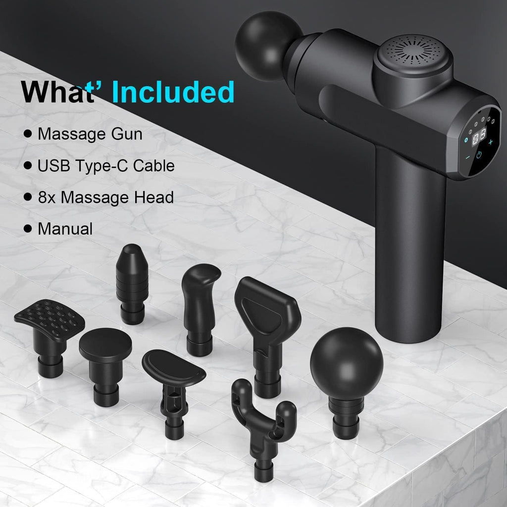 Deep Tissue Percussion Handheld Massager with 8 Massage Heads and LCD Touch Screen A664