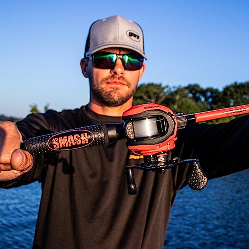 Fluorescent Red Baitcast Reel and Fishing Rod Combo L8377