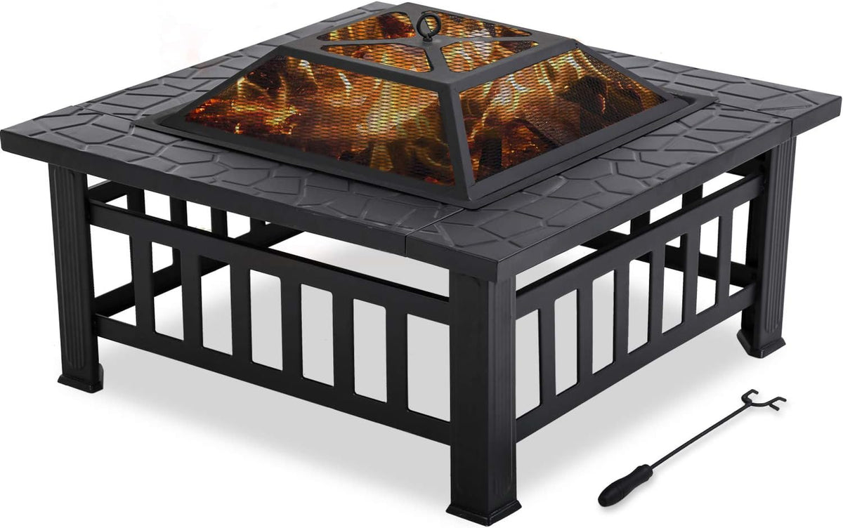 32'' Black Metal Square Wood Burning Fire Pit J25288