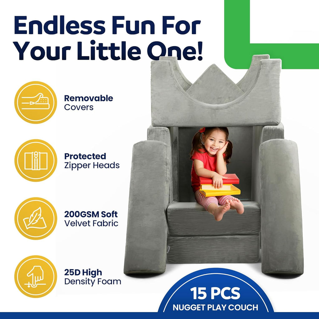 15 Pieces Buildable Plush Play Couch Panels with Ball Pit Square Z632