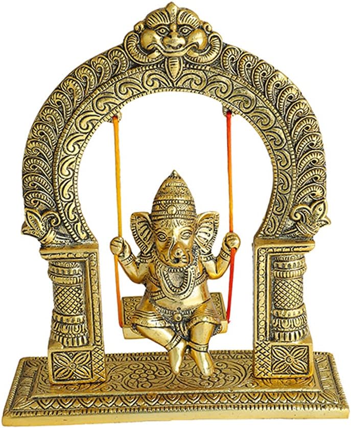 Metal Ganesha Sitting Jhula Decorative Statue (8''X12'') J79098
