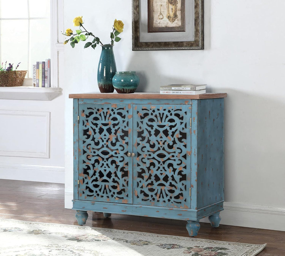 Blue Teal Storage Cabinet with 2 Doors B446