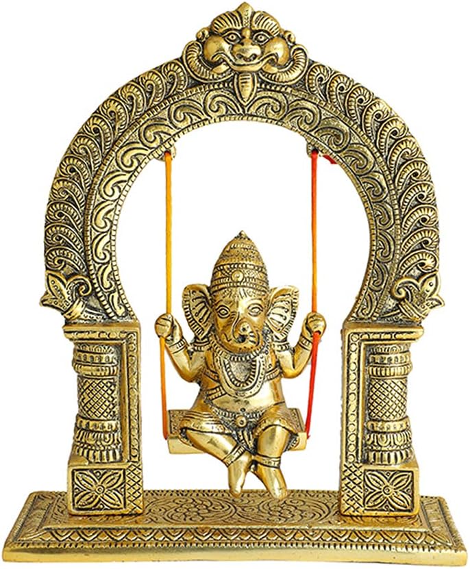 Metal Ganesha Sitting Jhula Decorative Statue (8''X12'') J79098