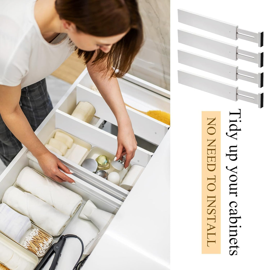 12 Pieces White Expandable Bamboo Drawer Dividers O874399