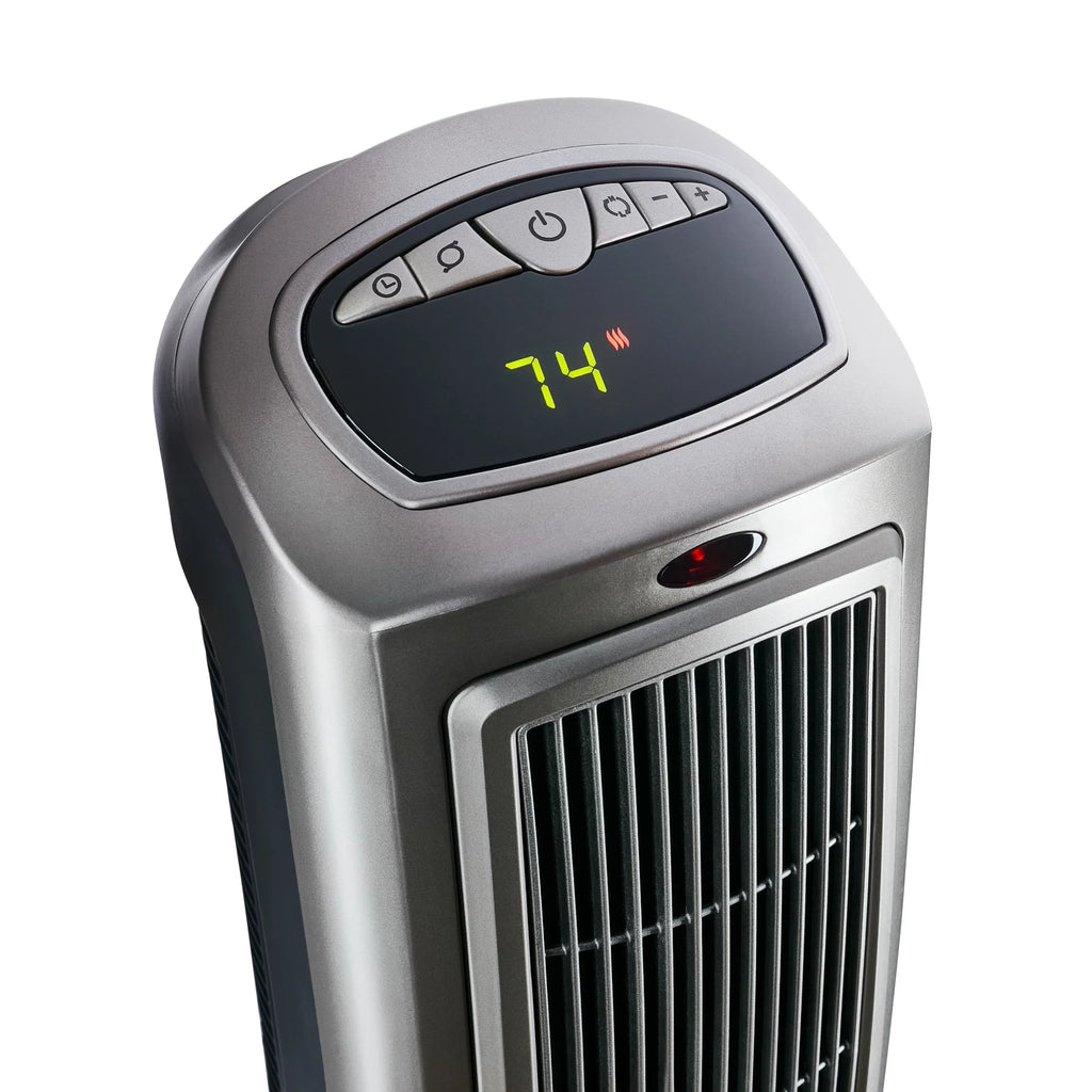 23" 1500W Oscillating Ceramic Space Heater with Timer, Remote, Silver T5956