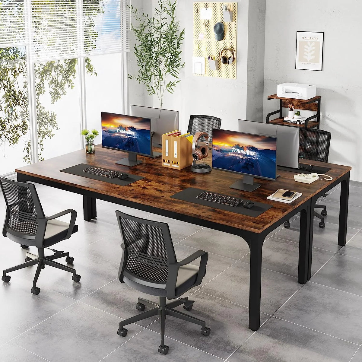 78.7 inches Extra Long Computer Desk with Adjustable Foot Pads, Rustic Brown L958