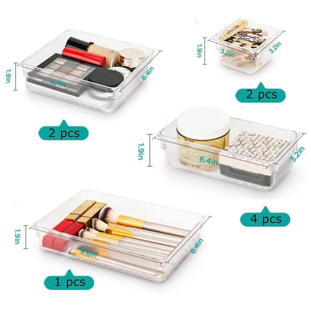 9 Pcs Clear Drawer Organizer Trays Assorted 4-Size Drawer Dividers Y1201