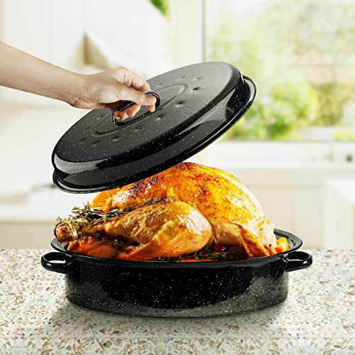 Black Enamel on Steel Oval Roaster Pan with Lid P729448