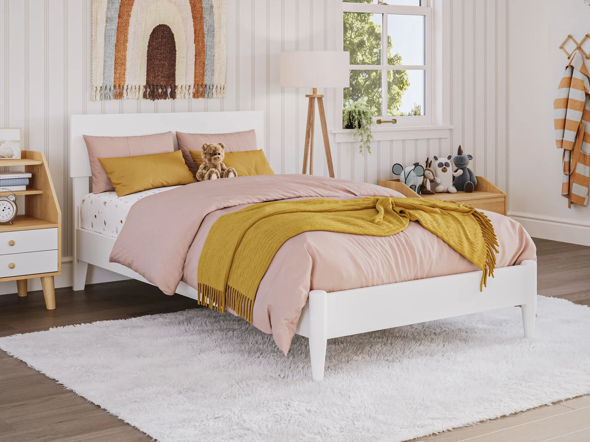 White Solid Wood Low Profile Platform Bed S416