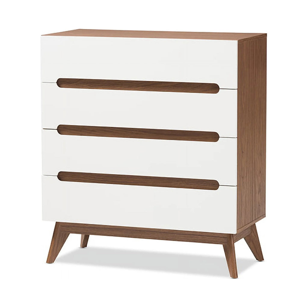 White and Walnut Wood 4-Drawer Storage Chest M95516