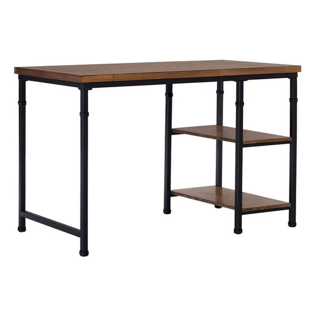 Rustic Desk with 2 Wood Shelves and Metal Frame in Black Y993