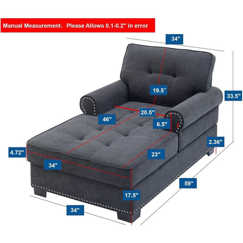 Gray Linen Fabric Indoor Chaise Lounge C539