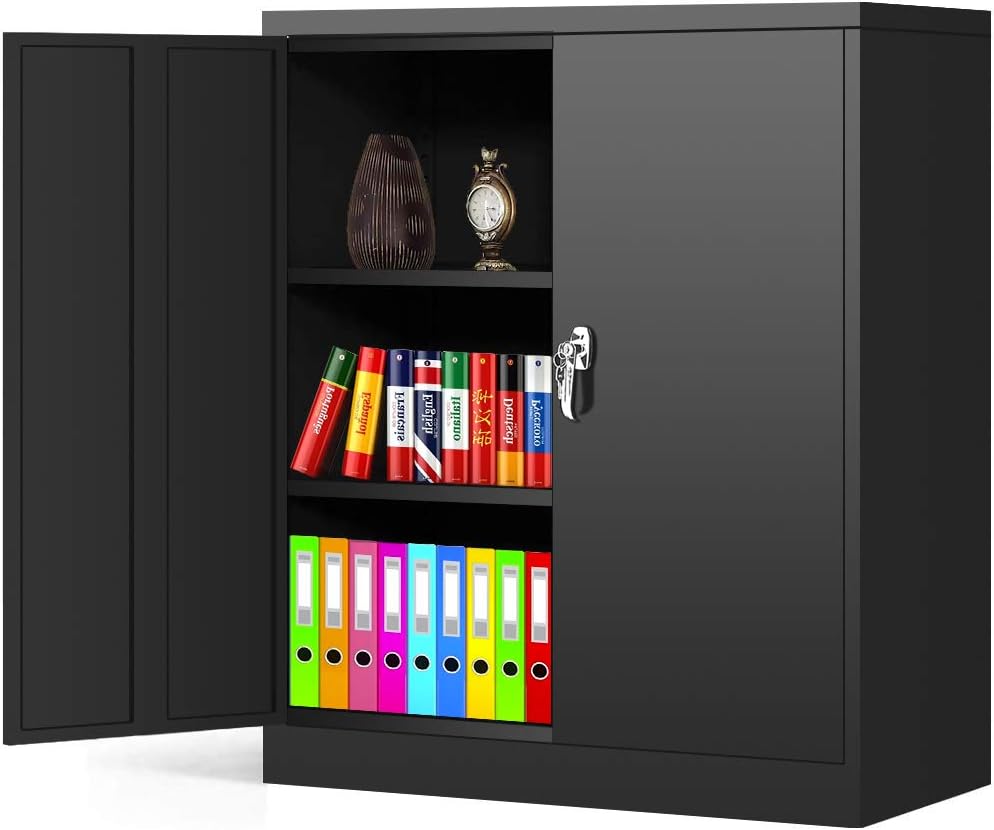 White Metal Steel Locking Storage Cabinet with Doors and Shelves L71219