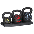 3 Piece 5lb 10lb 15lb Kettlebell Set with Storage Rack F702283