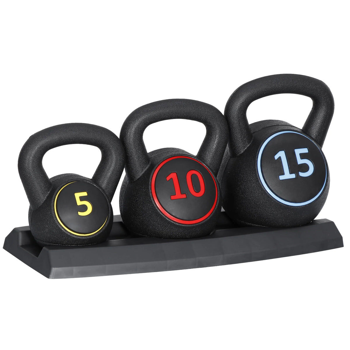 3 Piece 5lb 10lb 15lb Kettlebell Set with Storage Rack F702283