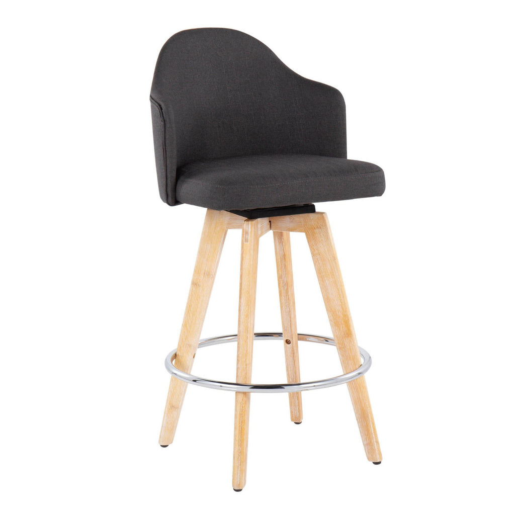 Charcoal Counter Stool with Natural Bamboo Legs and Chrome Metal Footrest L5251
