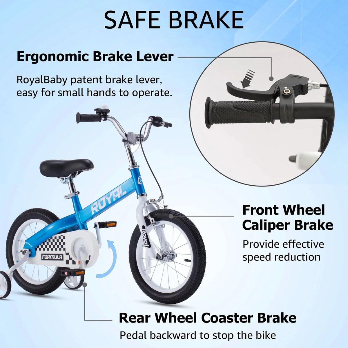 Blue Kids Bike with Training Wheels & Coaster Brake D723209