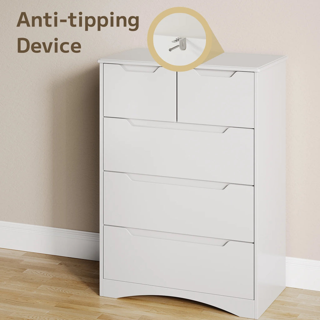 White 5 Drawer Wood Dresser V402