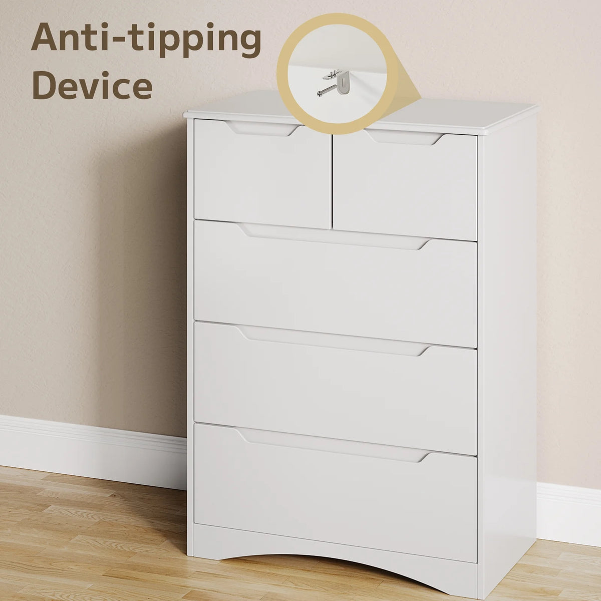 White 5 Drawer Wood Dresser V402