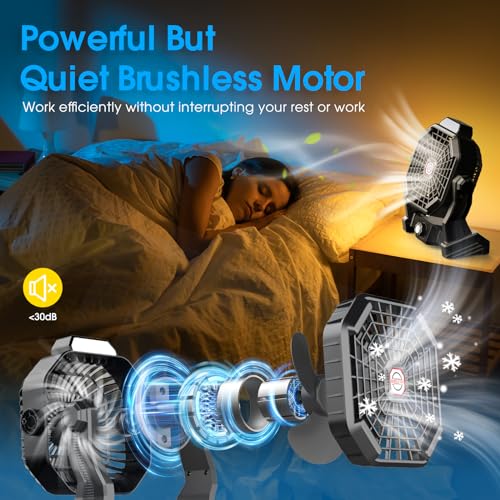 9 Inch Rechargeable Battery Powered Camping Fan with LED Lantern S243120