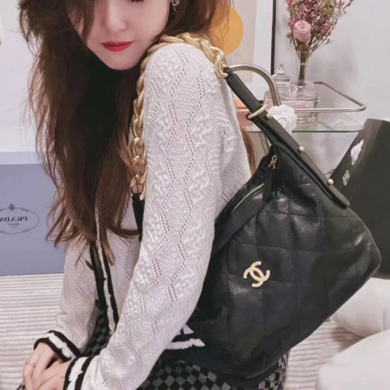 Black Calfskin Leather Hobo Bag C800534
