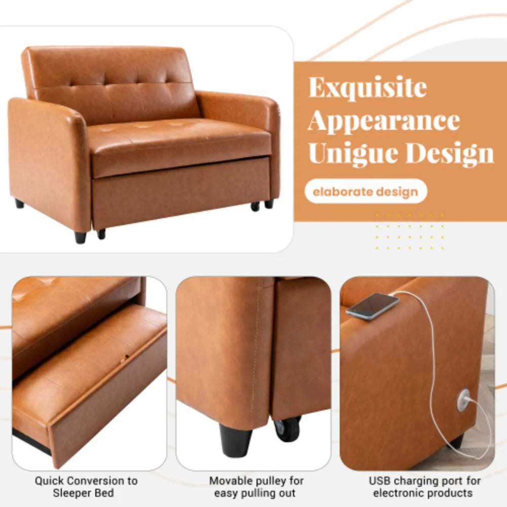 51" Convertible Sleeper Bed, Adjustable Oversized Armchair with Dual USB Ports G307