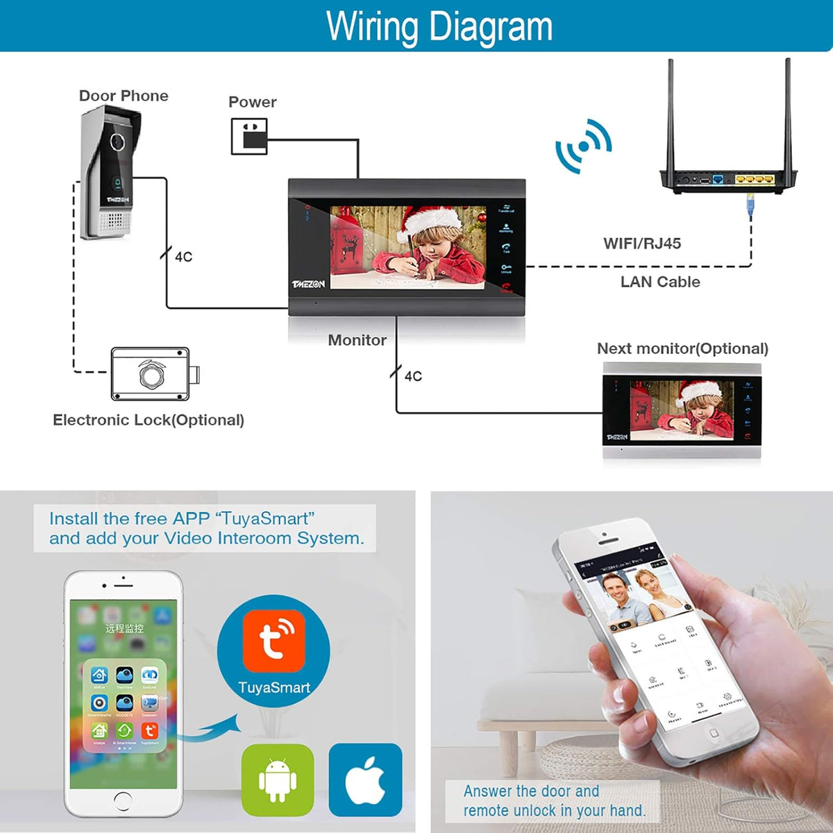 Wireless WIFI Video Door Phone IP Doorbell Intercom System with Camera 7 Inch 1x1080P Wired Camera Night Vision N49596