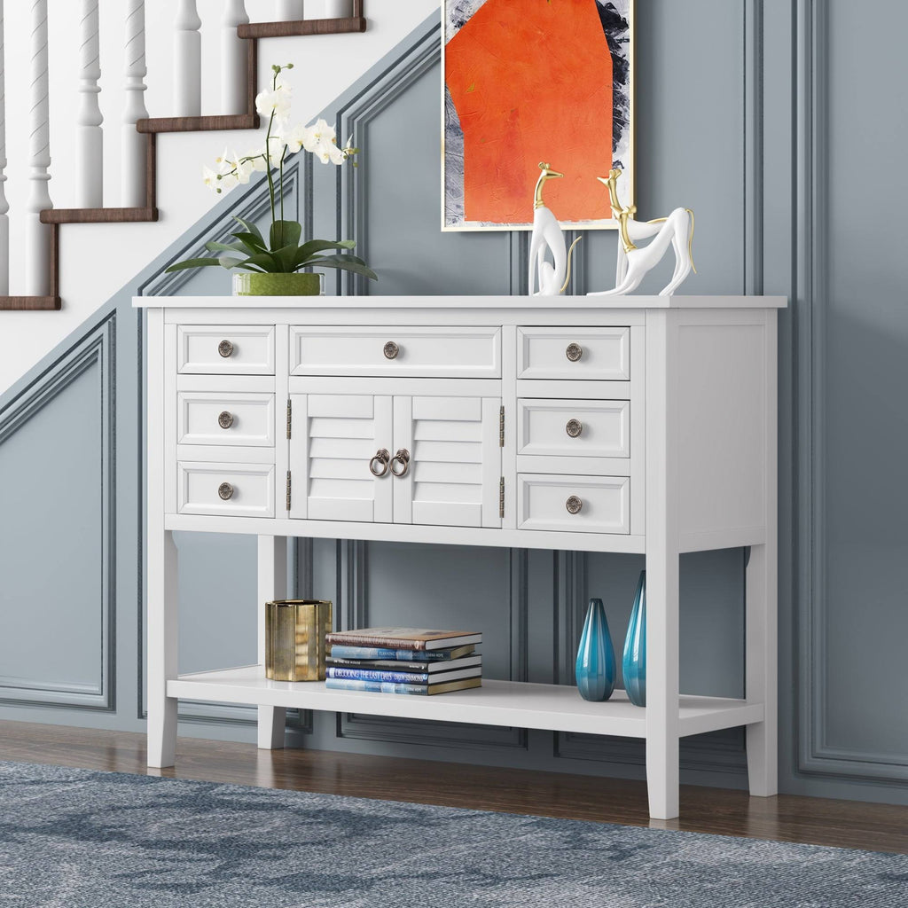 Green 7 Drawer Console Table with Cabinet H99380