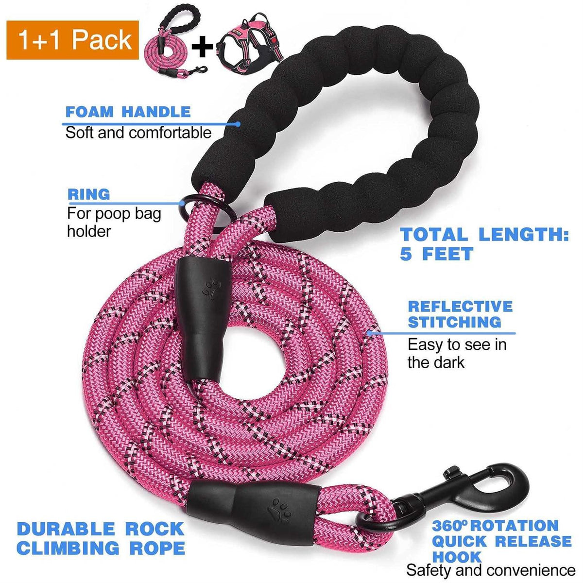 Adjustable Reflective Oxford Dog Harness with 5ft Dog Leash M28036