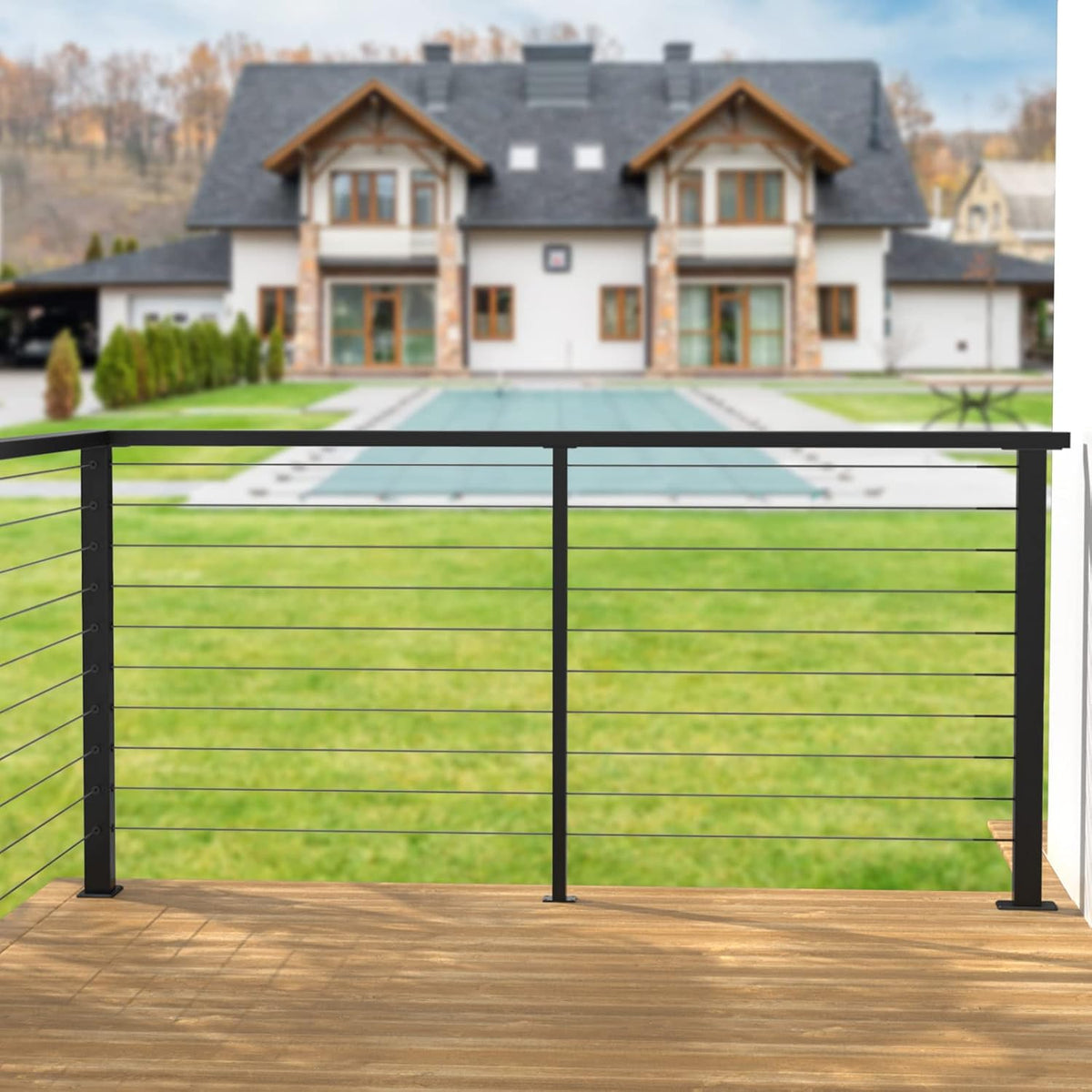 Black 30 Degree Stair Pre-Drilled Angle Holes 36x2x2 Stainless Steel Square Weldless Cable Railing Post I660402