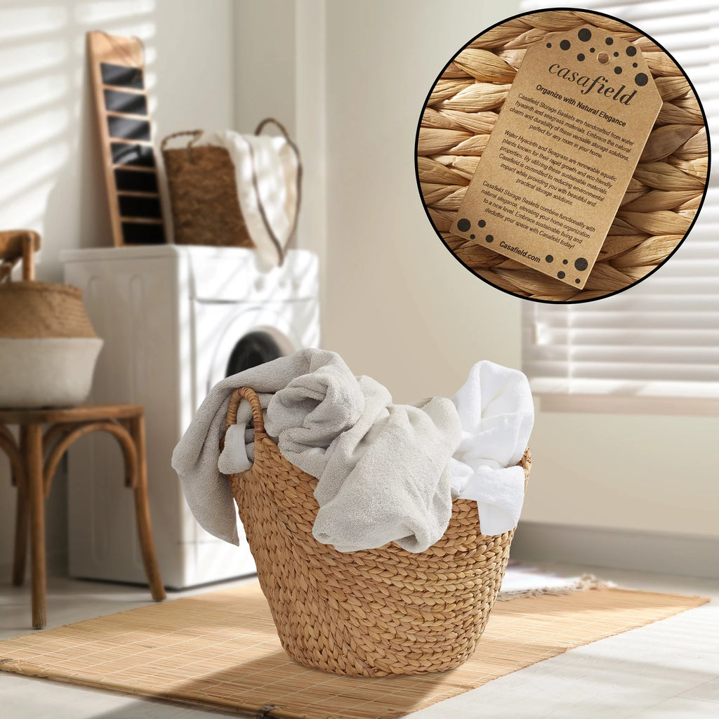 Large Woven Water Hyacinth Laundry Basket with Handles R207460