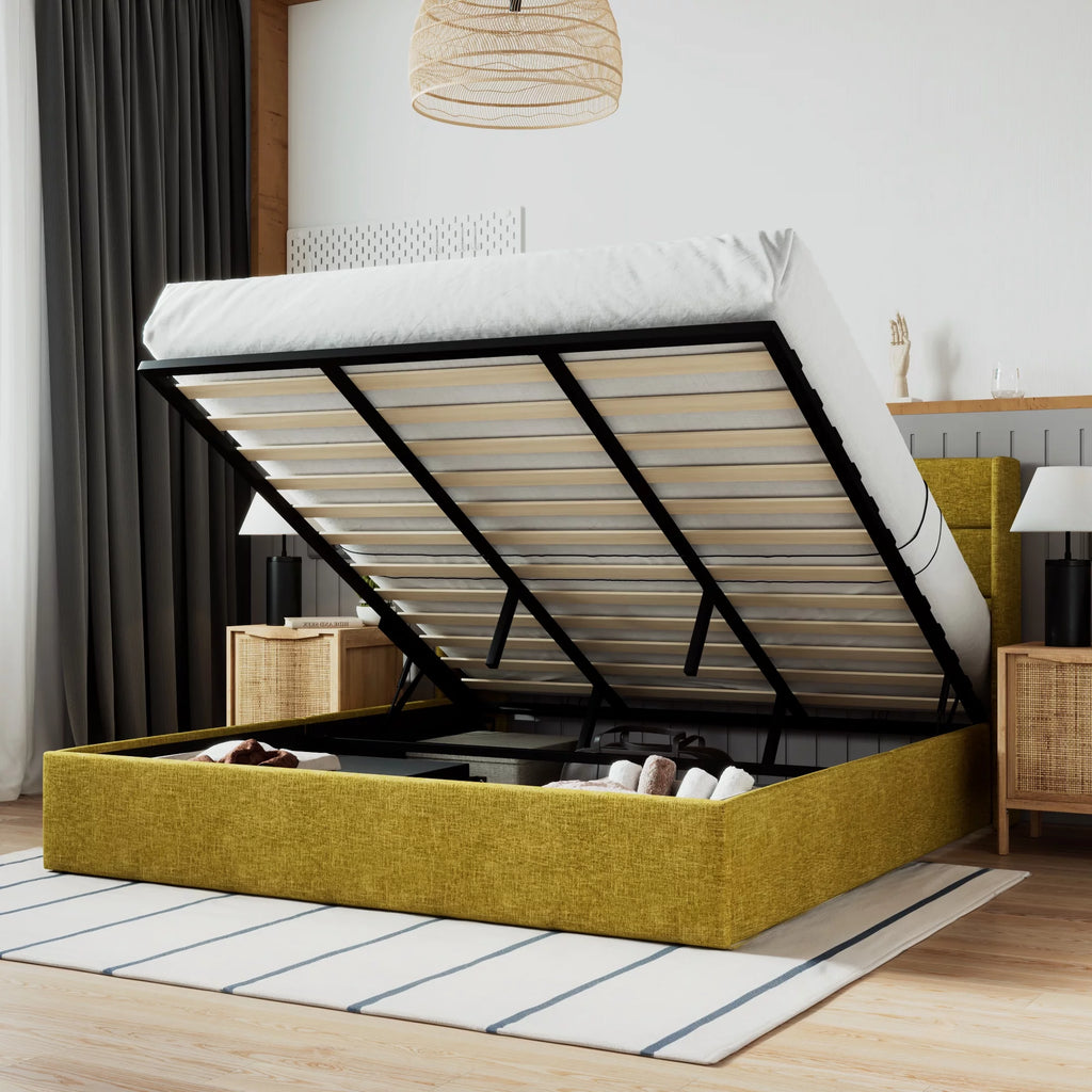 Beige Queen Size Lift Up Platform Bed Frame with Headboard I891821