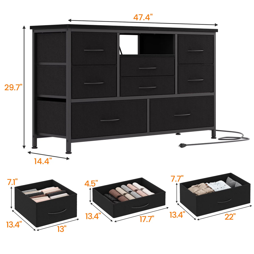 8 Drawer Dresser TV Stand with Electrical Outlet and LED Lights A75108