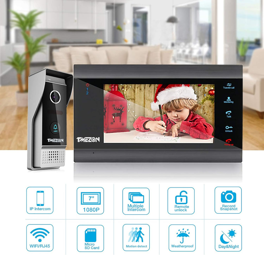 Wireless WIFI Video Door Phone IP Doorbell Intercom System with Camera 7 Inch 1x1080P Wired Camera Night Vision N49596