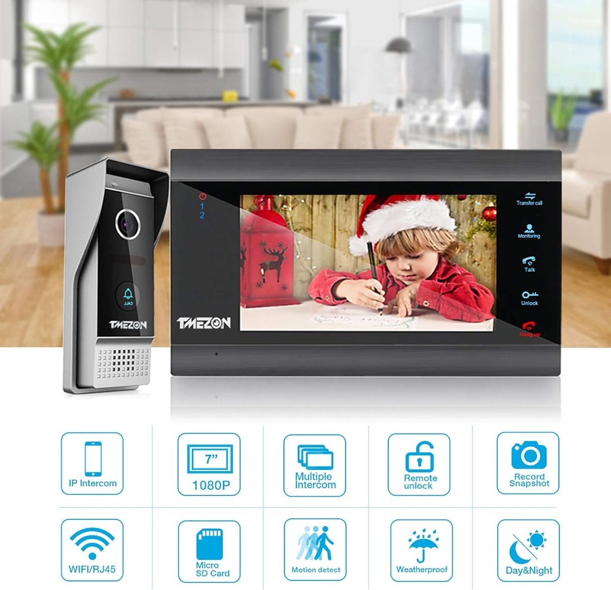 Wireless WIFI Video Door Phone IP Doorbell Intercom System with Camera 7 Inch 1x1080P Wired Camera Night Vision N49596