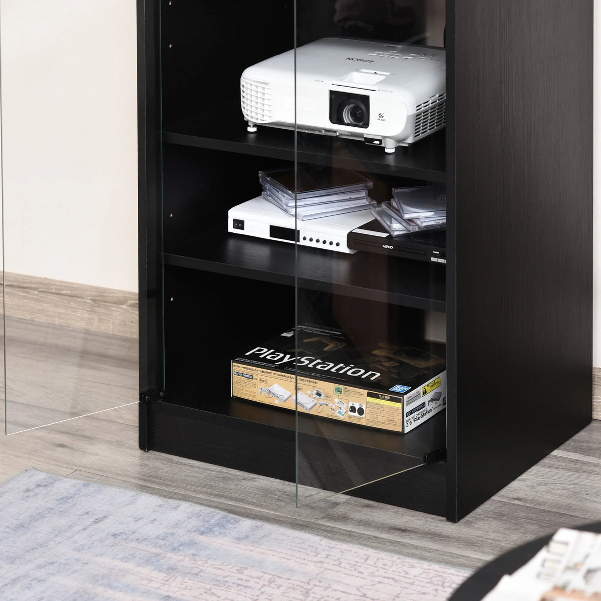 5-Tier Media Stand Cabinet with Adjustable Shelves & Tempered Glass E750587