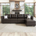 Brown Faux Leather L-Shaped Sectional Sofa with Storage G667
