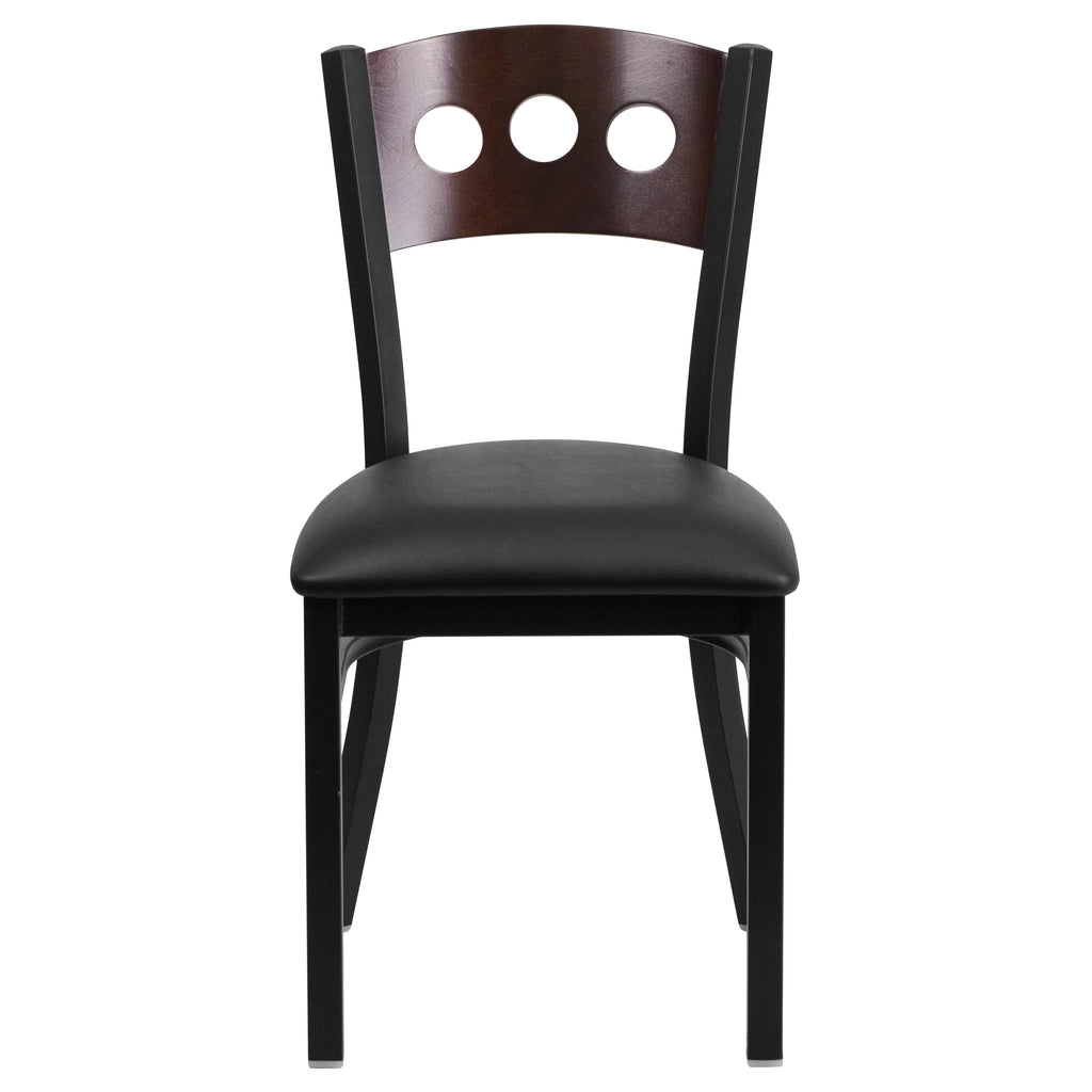 Black Metal Restaurant Chair with Walnut Wood Back and Vinyl Seat F854
