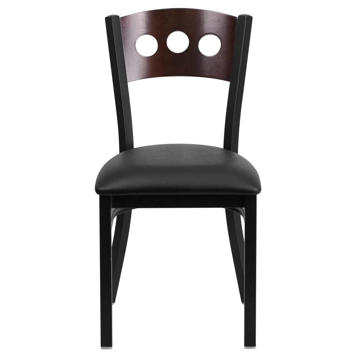 Black Metal Restaurant Chair with Walnut Wood Back and Vinyl Seat F854