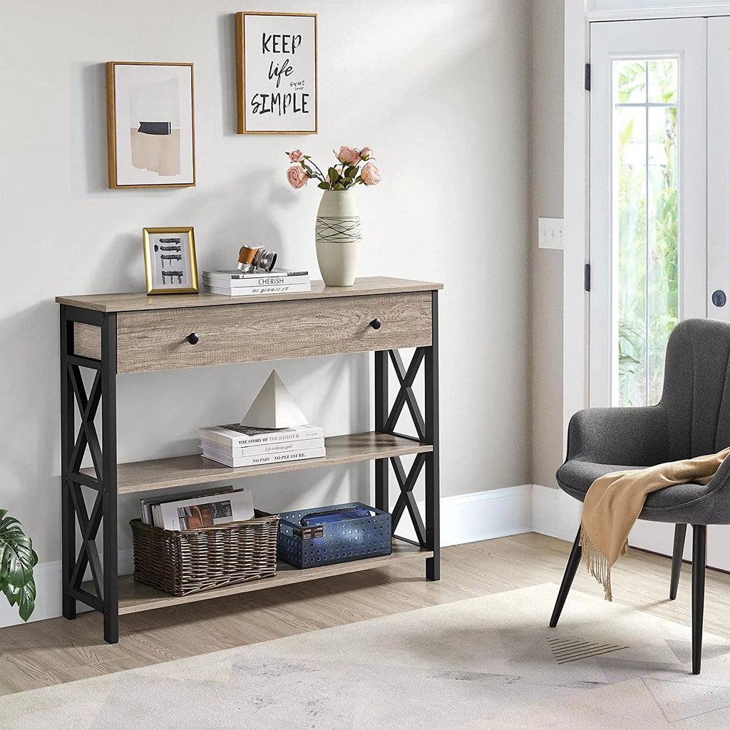 Grey TV Stand with Drawer and Open Storage Shelves M285535