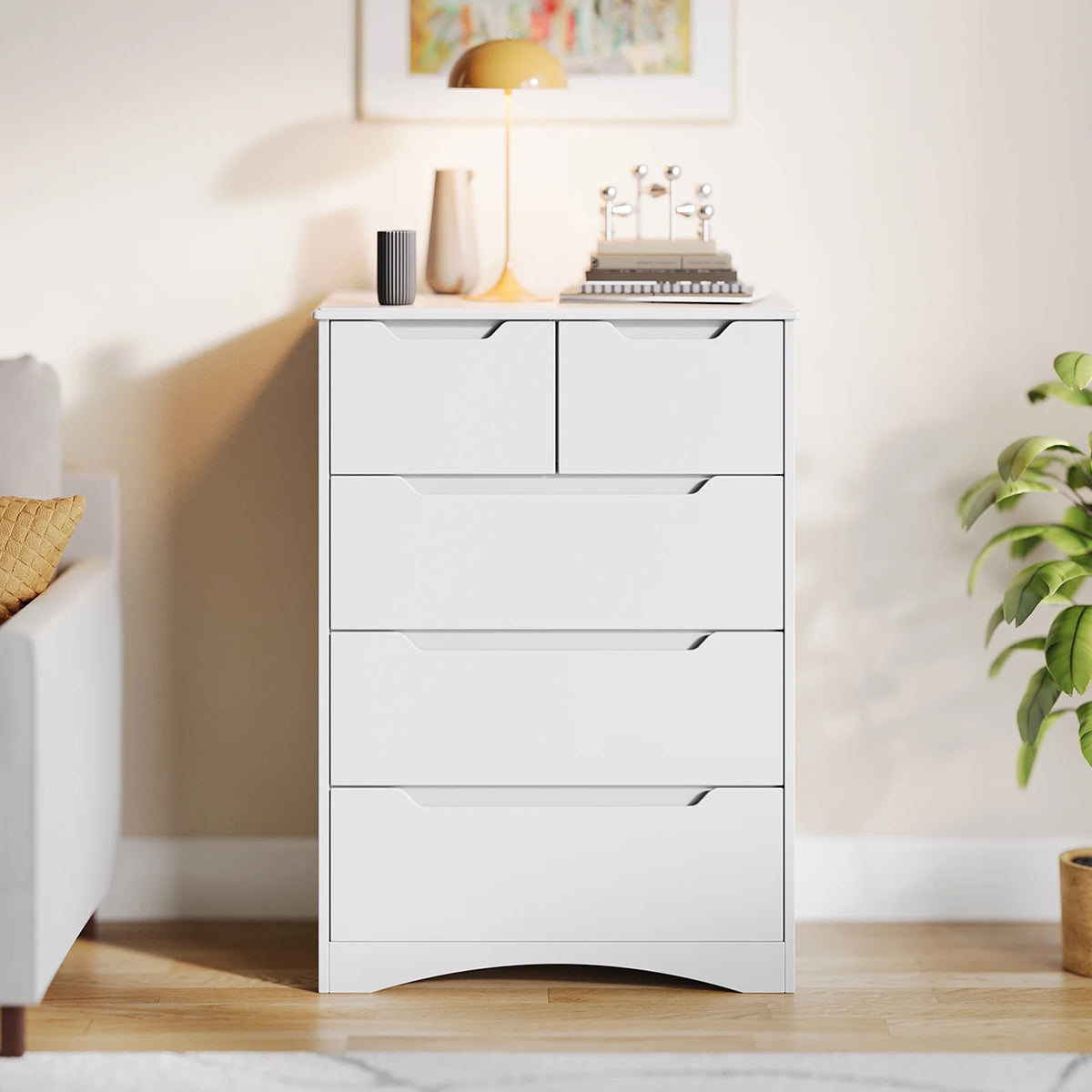 White 5 Drawer Wood Dresser V402