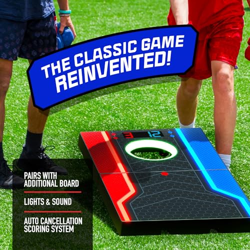 Electronic Cornhole Board Set with Auto Scoring and 8 Bean Bags O878821