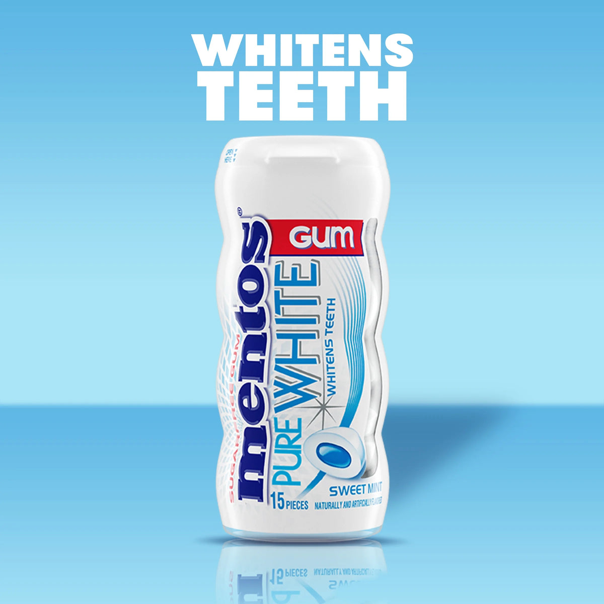 Mentos Pure White Gum Sweet Mint 15 Piece Bottle O92765