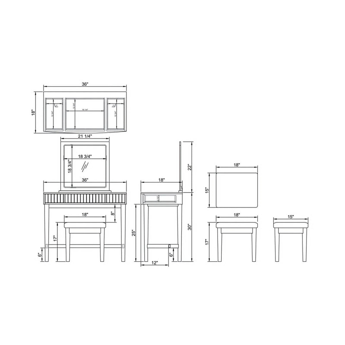 Off-White 3-Drawer Vanity Set with Green Swirl Upholstered Stool N711548