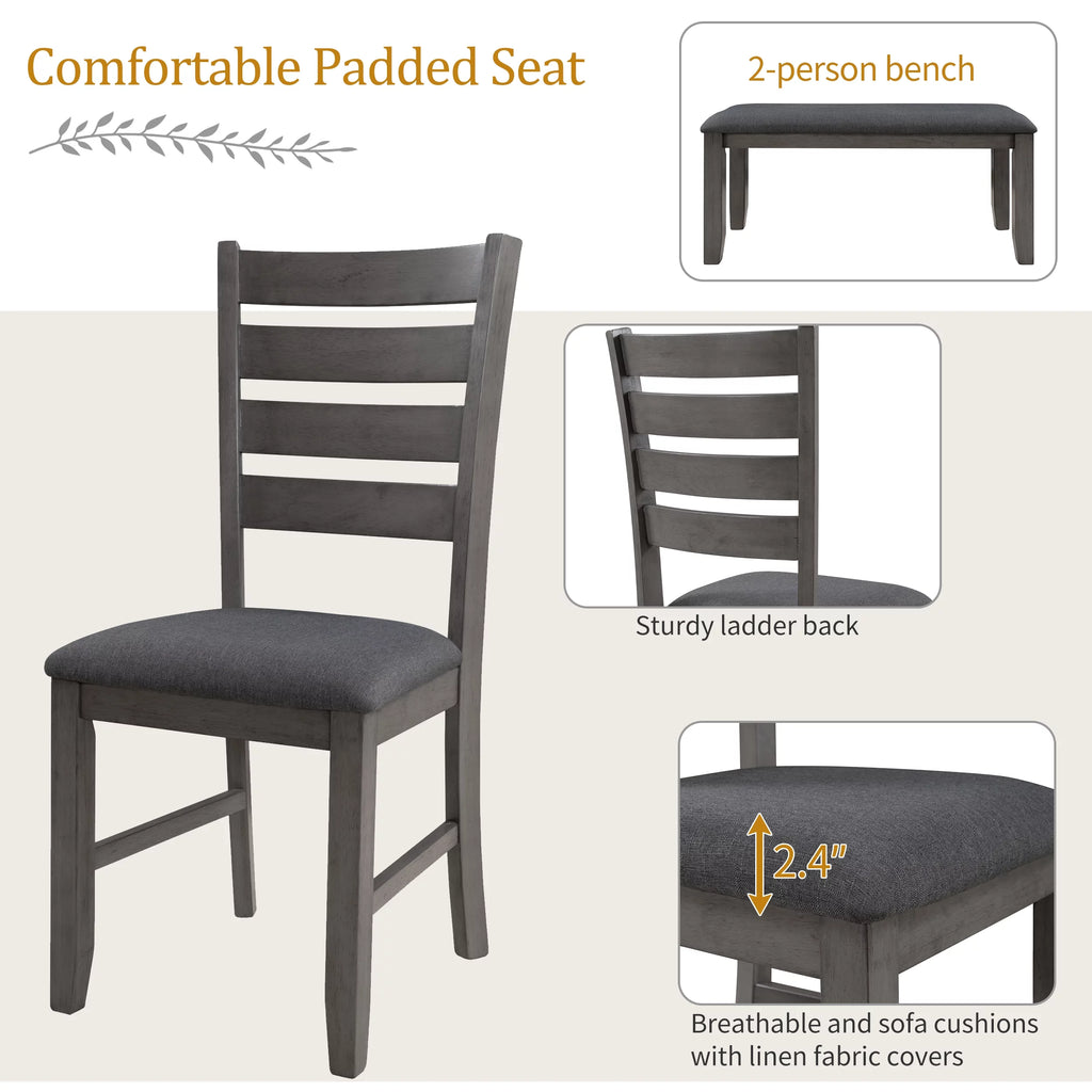 Gray Wood Dining Table and Chairs with Bench Q15730