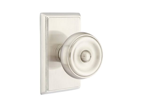 Satin Nickel Privacy Knob with Rectangular Rose A208